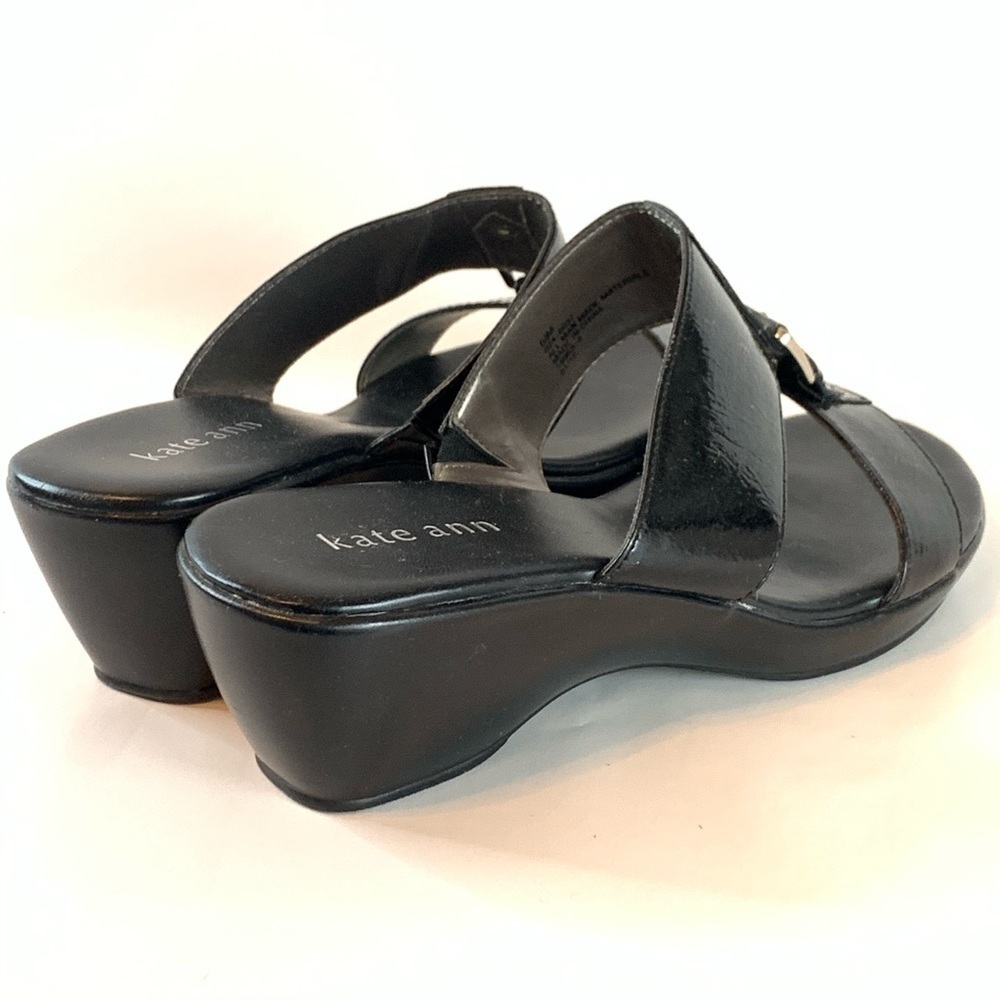 Kate Ann Black Patent Wedge Slide Sandals Silver Accent Size 6.5M - Picture 5 of 11